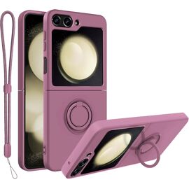 JGD-Coque de protection pour Samsung Galaxy Z Flip 7 FE avec bande - En silicone fin - Avec anneau de support à 360° - Dragonne - Chaîne de téléphone portable - En silicone