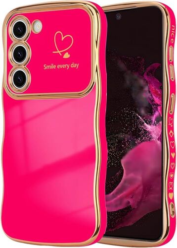 JGD-Coque de Protection pour Samsung Galaxy S22, Étui Motif de C?ur d'amour et de Vagues, Forme Bouclée Case, en Silicone TPU Anti-Chocs Galvanisé Housse pour Samsung S22 5G, Rose Rouge