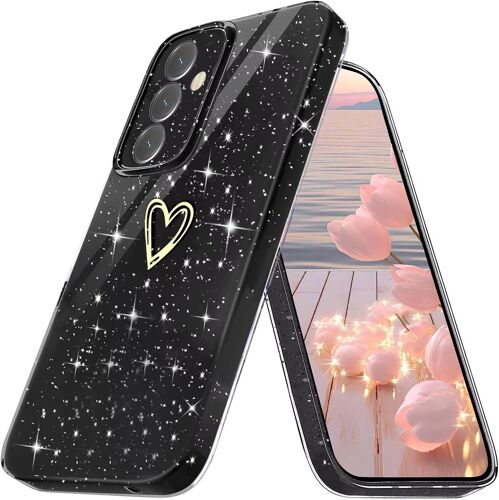 JGD-ESONG Coque Glitter pour Samsung Galaxy A26 5G Paillettes Amour de Coeu Motif, Housse Fine Brillante Mignon pour Femme, Étui Protection Antichoc Élégante Souple Silicone Case Noir
