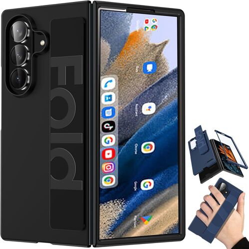 JGD-Étui avec dragonne pour Galaxy Z Fold7, Coque Rigide en PC pour Fold 7 avec Bracelet, étui élastique Compatible avec Samsung Galaxy Z Fold7-Noir