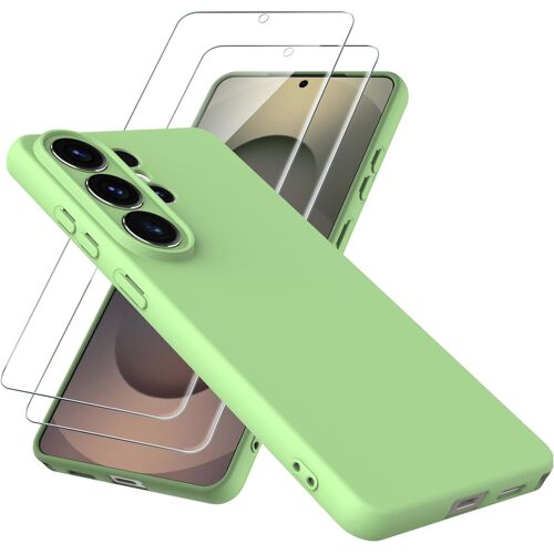 JGD-Coque pour Samsung Galaxy S26 Ultra avec 2 Pièces Verre Trempé Protection en Silicone Liquide Souple Cover Antichoc avec Protege Housse Étui pour Samsung S26 Ultra ¿ Vert