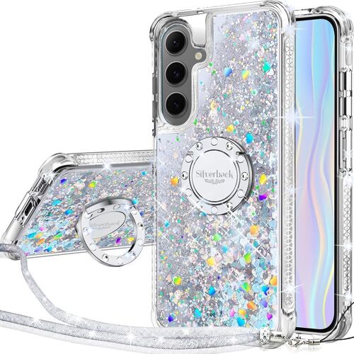 JGD-Coque pour Samsung Galaxy S25 FE, Fille Silicone Paillette Bling Glitter de Luxe avec Support, Liquide Gel Housse Etui de Protection pour Samsung S25 FE -Argent