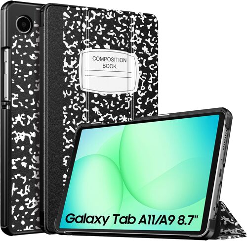 JGD-Coque Compatible avec Samsung Galaxy Tab A11/A9 8,7 Pouces (2025/2023), Étui de Protection Fin et Léger avec Dos en PC Rigide, Cahier Noir