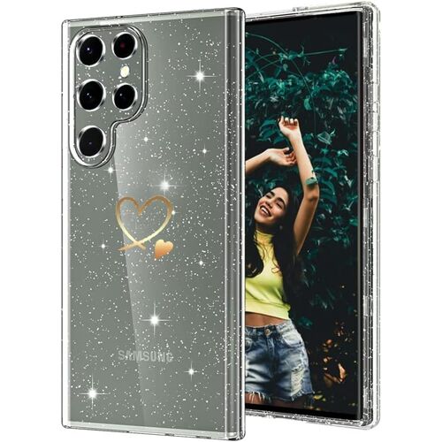 JGD-Coque pour Samsung Galaxy S25 Ultra 5G Glitter, Paillette Coque avec Motif Coeur d'amour Mignon Transparent TPU Silicone Shock-Absorption Sparkle Housse Étui pour Samsung S25 Ultra, Clear B