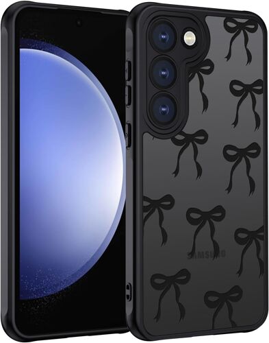 JGD-Coque pour Samsung Galaxy S23 5G, Étui Mat Translucide avec Motif de N?ud Arc Papillon Minimaliste Housse PC Dur Arrière Anti-Rayures + TPU Bumper Fine Antichoc, Noir