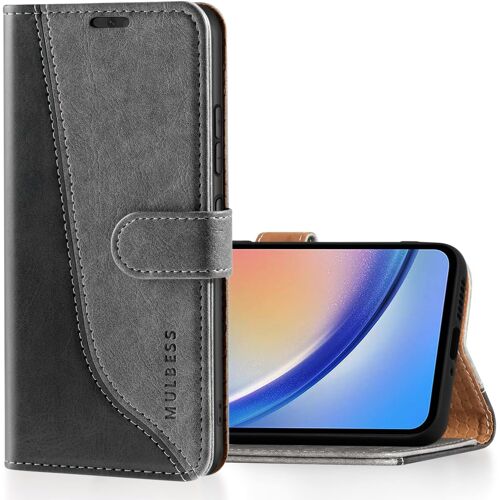 JGD-Coque pour Samsung Galaxy A34 5G, Etui a Rabat, Housse en Cuir, Pochette de Protection Portefeuille, Élégant Gris