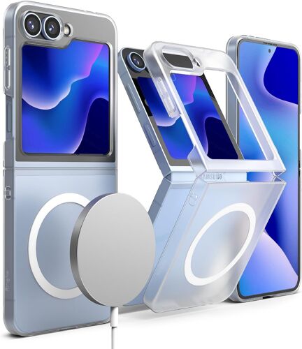 JGD-Coque Compatible avec Samsung Galaxy Z Flip 6 / Z Flip 7 FE Étui Case Accessoires [Slim Magnetic] 1.3mm Ultra Fine Thin Transparente Solide Rigide Protection - Magnetic Matte Clear