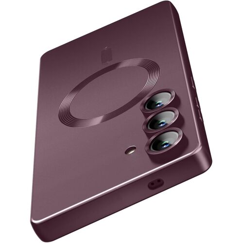 JGD-Coque Magnétique pour Samsung Galaxy S25 FE,Compatible avec MagSafe,Protège-Lentille Intégré Housse Fine et Souple en Slim Silicone Antichoc à Brillance Métallique (Bourgogne)