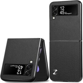 JGD-Coque pour Samsung Galaxy Z Flip 3, Coque en Cuir Synthétique TPU, Antichoc Anti-Dérapante Ultra Léger Coque pour Samsung Galaxy Z Flip 3, pour Hommes Femmes (Noir)