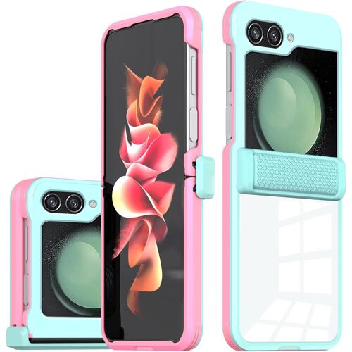 JGD-Compatible avec Coque Samsung Z Flip 7 FE Transparente, Ultra Fine Coque pour Samsung Galaxy Z Flip 6 avec Protection Caméra Silicone Antichoc Étui Integrale Housse Cover (Rose Bleu)