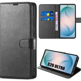 Coque pour Samsung Galaxy S26 Ultra, Protection Intégrale Antichoc Anti-Rayures Cuir Synthétique - Noir - E.F.Connection