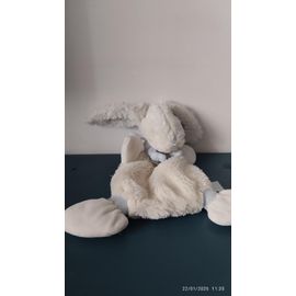 doudou lapin semi plat blanc et bleu Doudou et Compagnie