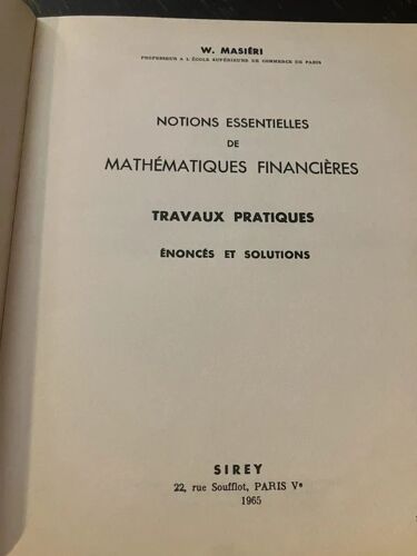 Mathématiques Financières - Walder Masiéri - Éditions Sirey (1965)
