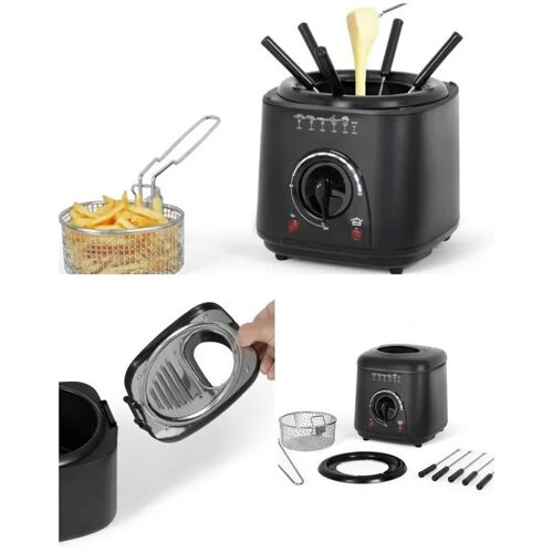 Friteuse 2 EN 1 - 950W - 1L - Thermostat réglable 80°-190° C- Fondue électrique