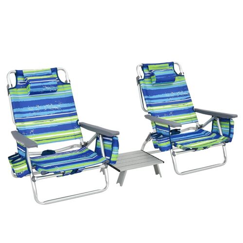 Lot De 2 Chaises Pliantes De Camping Dimensions 60/101 X 68 X 29/84 Cm Confort Assise Ergonomique Contemporain En Pvc Bleu Helloshop26 20_0019611