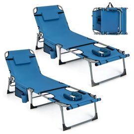 Chaise Longue Pliable À 5 Positions 173-193 X 60 X 34-76 Cm Confort Et Maintien Du Cou Design Moderne En Tissu Oxford Bleu Helloshop26 20_0020067