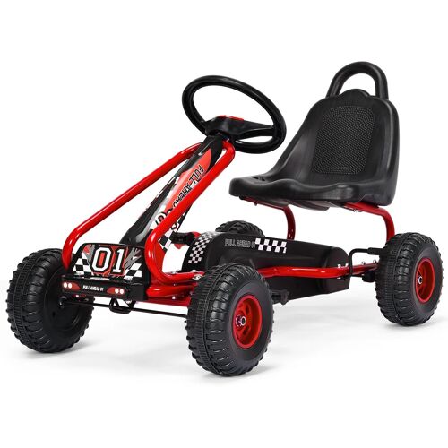 Kart À Pédales Enfant Siège Réglable 92 X 50 X 53 Cm Expérience De Conduite Amusante Roues Antidérapantes En Pp Rouge Helloshop26 20_0012278