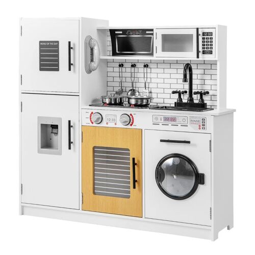 Ensemble de cuisine pour enfants lot de 1 82 x 25 x 80,5 cm avec effets sonores et visuels moderne en MDF blanc Helloshop26 20_0011885