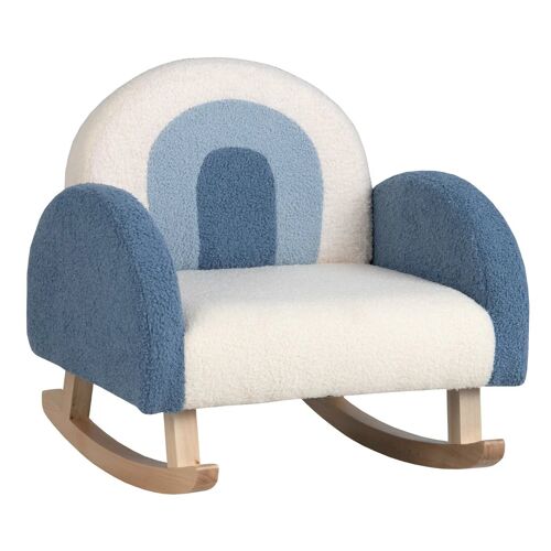 Chaise à bascule enfant 50,5 x 49 x 50,5 cm assise ergonomique cosy motif arc-en-ciel en peluche bleu Helloshop26 20_0017024