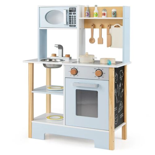 Cuisine jouet enfant 61,5 x 26 x 85 cm avec tableau noir en bois bleu design moderne Helloshop26 20_0021000