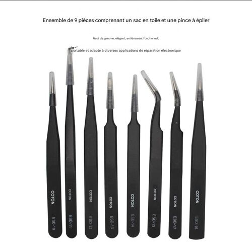 9 Pinces Pince À Épiler En Acier Inoxydable De Précision Antistatique Pour Outils Réparation Téléphone Portable Électronique, Main