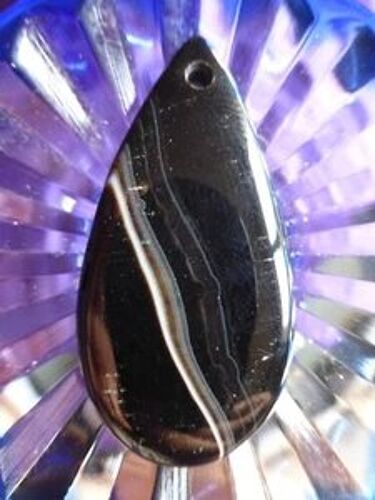 Pendentif Larme En Agate Onyx Noir Et Blanc - 5 Cm. Magnifiques Couleurs. Lot 2250