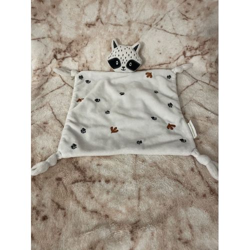 Doudou plat Raton laveur blanc noir empreintes Vertbaudet