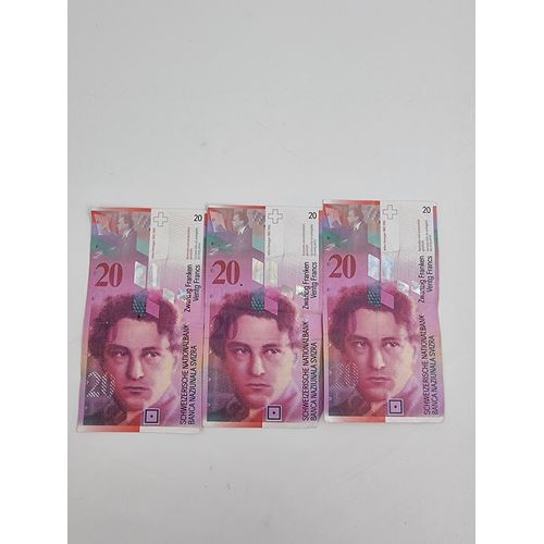 Lot De 3 Anciens Billets De Banque De 20 Franc Suisse