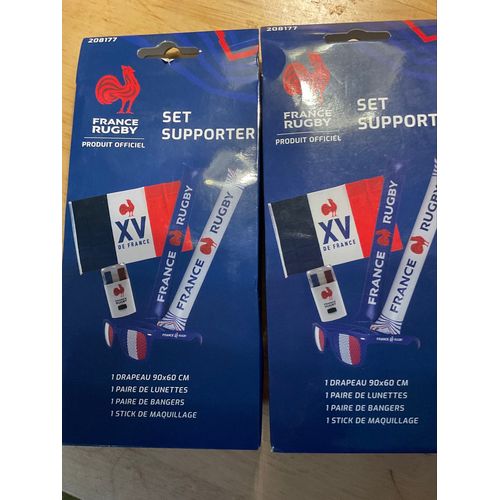 Set Supporter France Rugby Avec Drapeau, Lunettes , Bangers Et Maquillage Sous Licence Produit Officiel