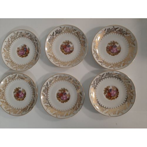 Lot De 6 Assiettes A Dessert En Porcelaine D'Art Fabriqué En France Dans Les Année 80.