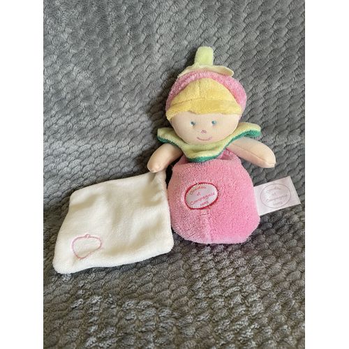 Doudou poupée fille lutin rose fraise mouchoir blanc Les Demoiselles Douillettes Doudou Et Compagnie