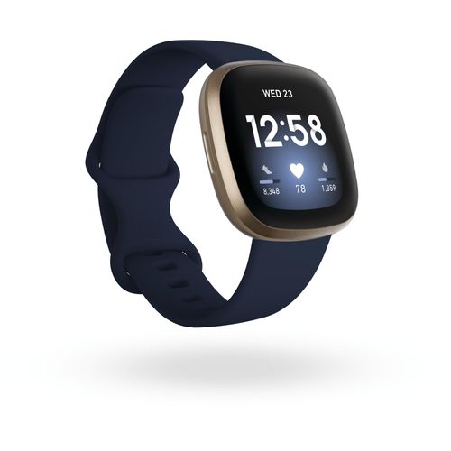 Fitbit Versa 3 - Aluminium en or doux - Montre connectée avec bracelet - silicone - minuit - taille du bracelet : S/L - Wi-Fi, NFC, Bluetooth