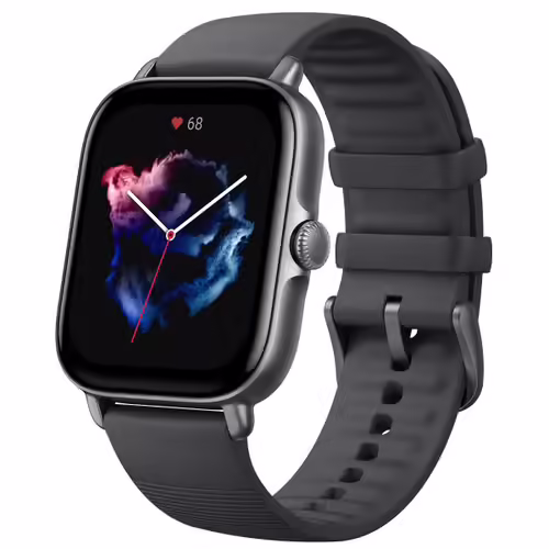 Amazfit GTS 3 - Montre connectée avec bracelet - silicone - noir graphite - taille du poignet : 155-218 mm - affichage 1.75" - Bluetooth - 24.4 g