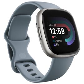 Fitbit Versa 4 - 40 mm - platine - Montre connectée avec bracelet - bleu cascade - taille du bracelet : S/L - Bluetooth, NFC