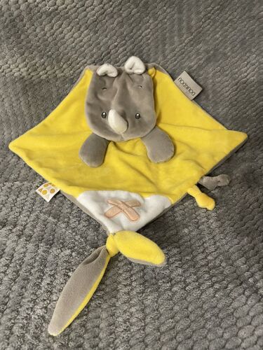 Doudou plat losange Rhinocéros Buddiezzz gris jaune blanc Nattou