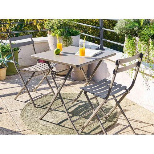 Salon De Jardin Carré En Métal Greensboro 70 X 70 Cm Café Avec 2 Chaises - Hespéride