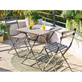 Salon De Jardin Carré En Métal Greensboro 70 X 70 Cm Café Avec 2 Chaises - Hespéride