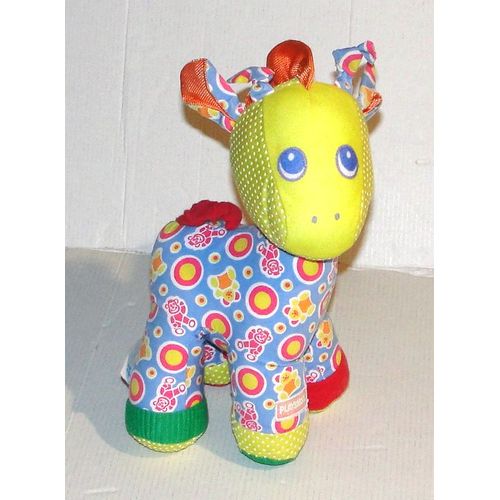 doudou girafe en tissu multicolore peluche vintage playskool
