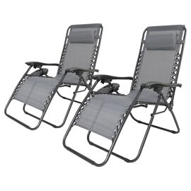 Lot De 2 Fauteuils De Jardin Inclinable Zéro Gravité "Sintra" - Gris