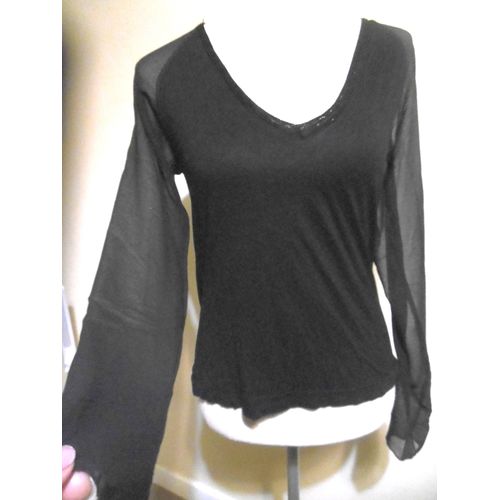 Zara Top Haut Manches En Voile Noire T 36