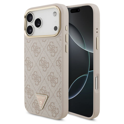 Guess Coque arrière en cuir avec logo Triangle classique et MagSafe iPhone 17 Pro Rose