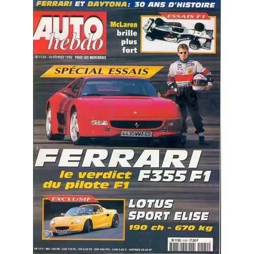 Auto Hebdo 1124 De 1998 Ferrari F355 F1 Berlinetta,Renault Zo,Lotus Sport Elise,Rallye Suede,Ferrari A Daytona,Minassian,Super Besse,Seat Reflex Andros,