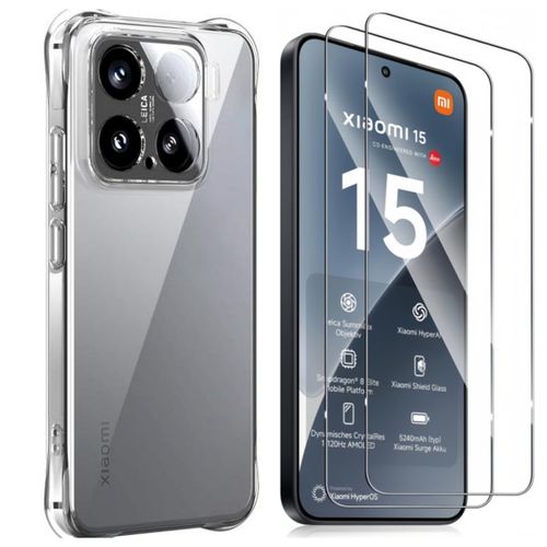HQSELECTION® Coque pour Xiaomi 15 (non pour redmi 15) - 2 Verre Trempé - Coque Transparent en Silicone Antichoc avec Coins Renforcés