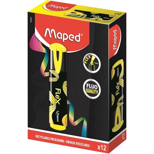 Maped Lot De 12 Surligneurs Flex, Pointe Flexible, Jaune