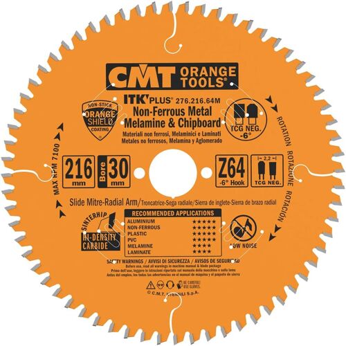 Lame de scie pour aluminium CMT 276; 216x2 2x30; Z64; -6°