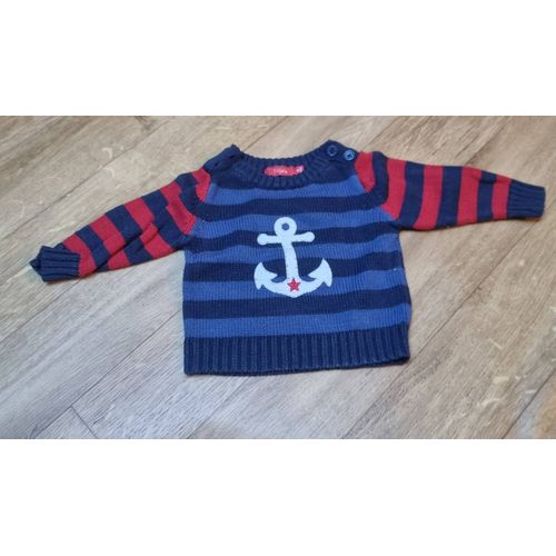 Pull Garçon Tissaia Bleu Et Rouge À Rayure Taille 3 Mois