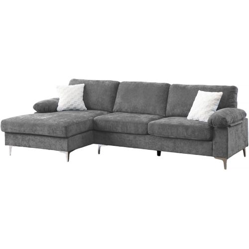 Canapé d'angle gauche en tissu chenille "Jade" - 3 places - Gris clair