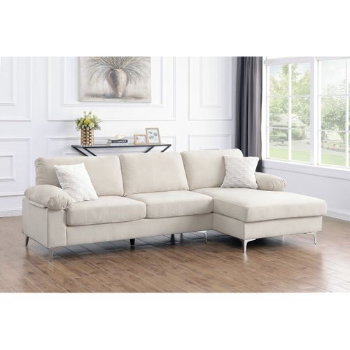 Canapé d'angle droit en tissu chenille "Jade" - 3 places - Beige