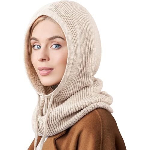 Bonnet Femme Hiver Chapeaux D'Hiver Pour Hommes - Balaclava Knit Beanie Skull Cap Tricotée Cagoule À Capuche - Beige