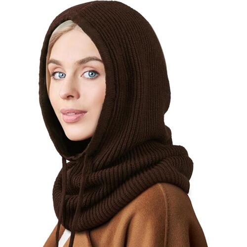 Bonnet Femme Hiver Chapeaux D'Hiver Pour Hommes - Balaclava Knit Beanie Skull Cap Tricotée Cagoule À Capuche - Coffee
